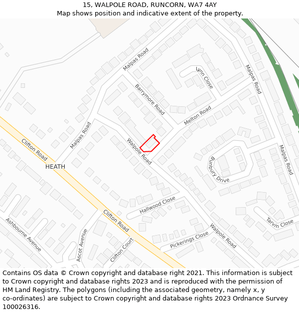 15, WALPOLE ROAD, RUNCORN, WA7 4AY: Location map and indicative extent of plot