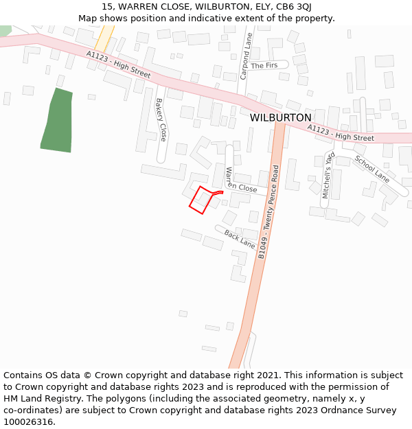 15, WARREN CLOSE, WILBURTON, ELY, CB6 3QJ: Location map and indicative extent of plot