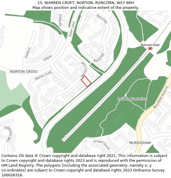 15, WARREN CROFT, NORTON, RUNCORN, WA7 6RH: Location map and indicative extent of plot