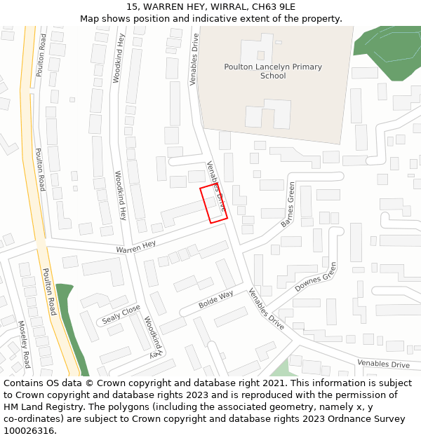 15, WARREN HEY, WIRRAL, CH63 9LE: Location map and indicative extent of plot