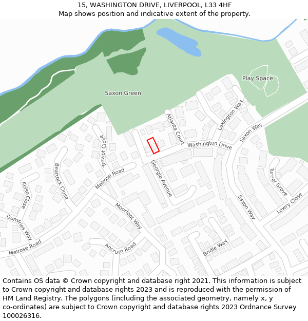 15, WASHINGTON DRIVE, LIVERPOOL, L33 4HF: Location map and indicative extent of plot