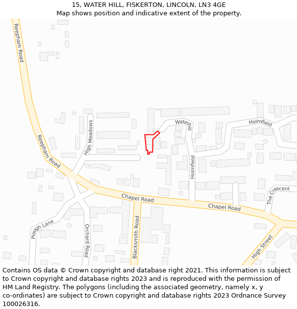 15, WATER HILL, FISKERTON, LINCOLN, LN3 4GE: Location map and indicative extent of plot