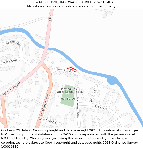 15, WATERS EDGE, HANDSACRE, RUGELEY, WS15 4HP: Location map and indicative extent of plot