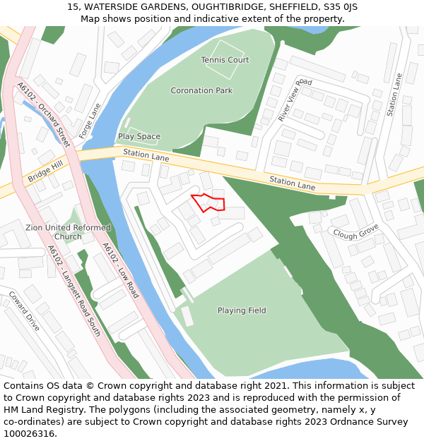 15, WATERSIDE GARDENS, OUGHTIBRIDGE, SHEFFIELD, S35 0JS: Location map and indicative extent of plot