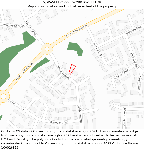 15, WAVELL CLOSE, WORKSOP, S81 7RL: Location map and indicative extent of plot