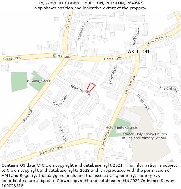 15, WAVERLEY DRIVE, TARLETON, PRESTON, PR4 6XX: Location map and indicative extent of plot