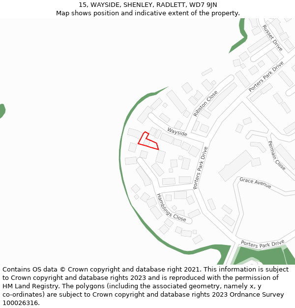 15, WAYSIDE, SHENLEY, RADLETT, WD7 9JN: Location map and indicative extent of plot