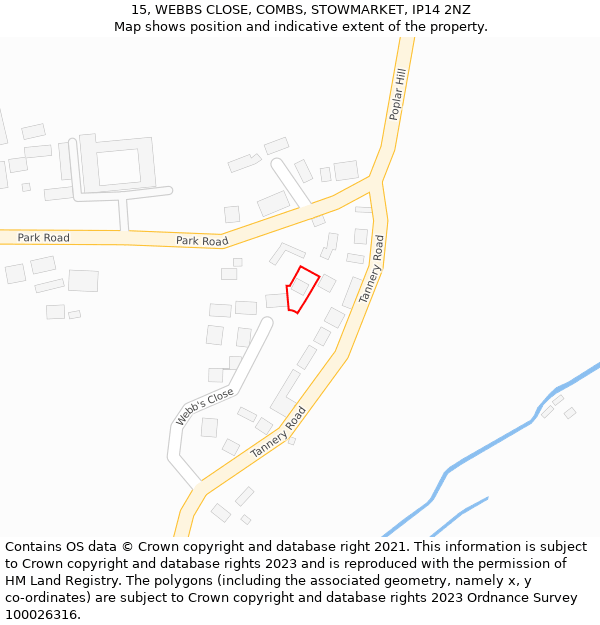 15, WEBBS CLOSE, COMBS, STOWMARKET, IP14 2NZ: Location map and indicative extent of plot