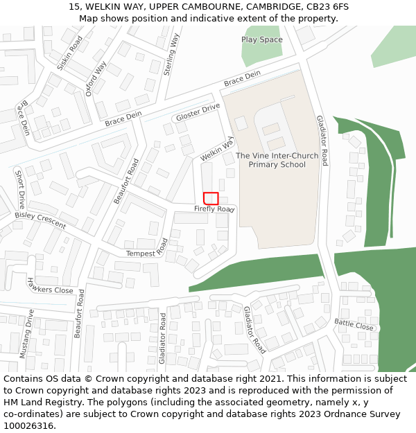 15, WELKIN WAY, UPPER CAMBOURNE, CAMBRIDGE, CB23 6FS: Location map and indicative extent of plot