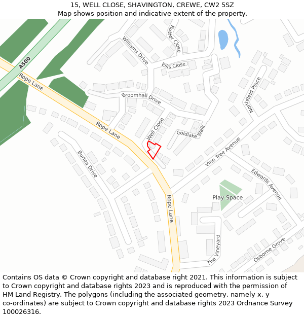 15, WELL CLOSE, SHAVINGTON, CREWE, CW2 5SZ: Location map and indicative extent of plot