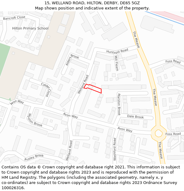 15, WELLAND ROAD, HILTON, DERBY, DE65 5GZ: Location map and indicative extent of plot