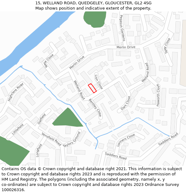 15, WELLAND ROAD, QUEDGELEY, GLOUCESTER, GL2 4SG: Location map and indicative extent of plot