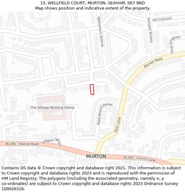 15, WELLFIELD COURT, MURTON, SEAHAM, SR7 9ND: Location map and indicative extent of plot