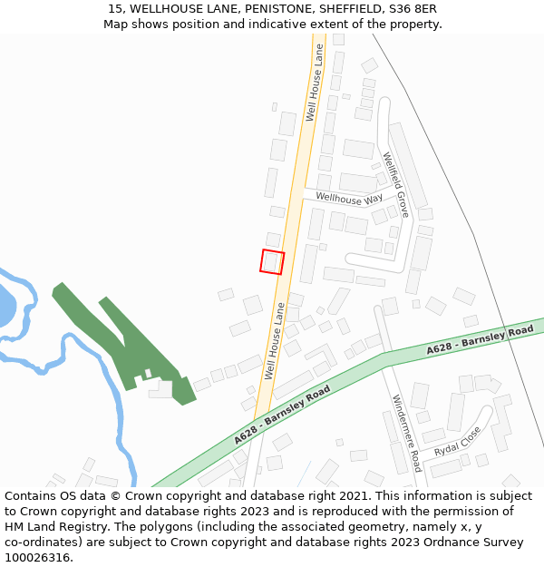 15, WELLHOUSE LANE, PENISTONE, SHEFFIELD, S36 8ER: Location map and indicative extent of plot