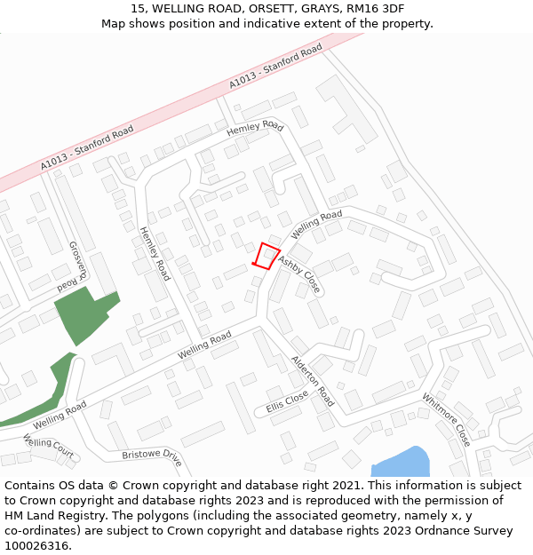 15, WELLING ROAD, ORSETT, GRAYS, RM16 3DF: Location map and indicative extent of plot