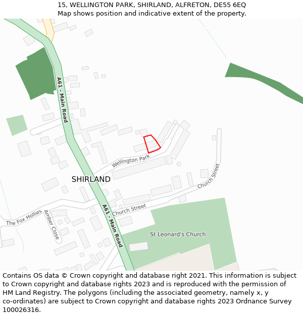 15, WELLINGTON PARK, SHIRLAND, ALFRETON, DE55 6EQ: Location map and indicative extent of plot