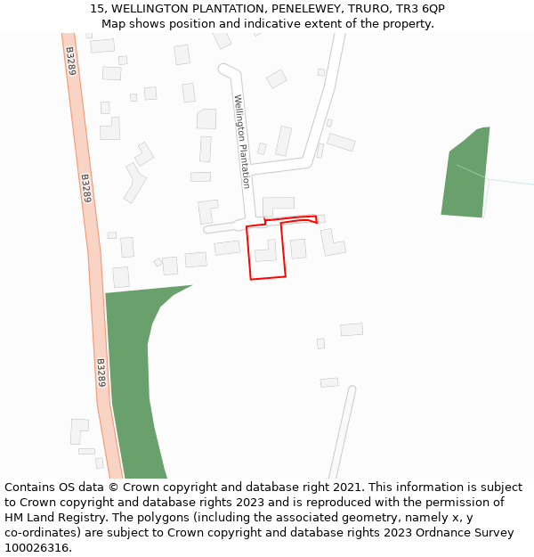 15, WELLINGTON PLANTATION, PENELEWEY, TRURO, TR3 6QP: Location map and indicative extent of plot