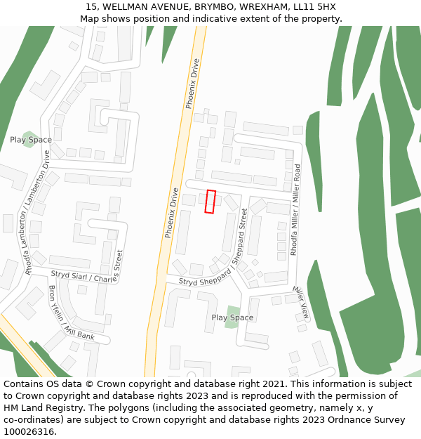 15, WELLMAN AVENUE, BRYMBO, WREXHAM, LL11 5HX: Location map and indicative extent of plot