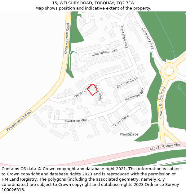 15, WELSURY ROAD, TORQUAY, TQ2 7FW: Location map and indicative extent of plot