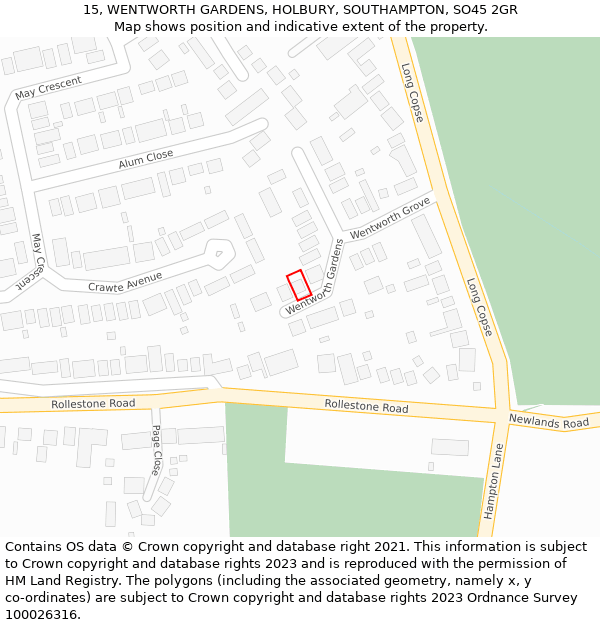 15, WENTWORTH GARDENS, HOLBURY, SOUTHAMPTON, SO45 2GR: Location map and indicative extent of plot