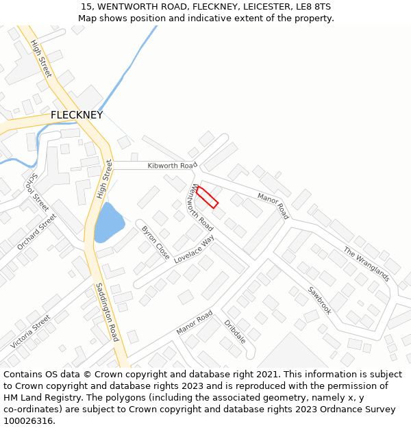 15, WENTWORTH ROAD, FLECKNEY, LEICESTER, LE8 8TS: Location map and indicative extent of plot