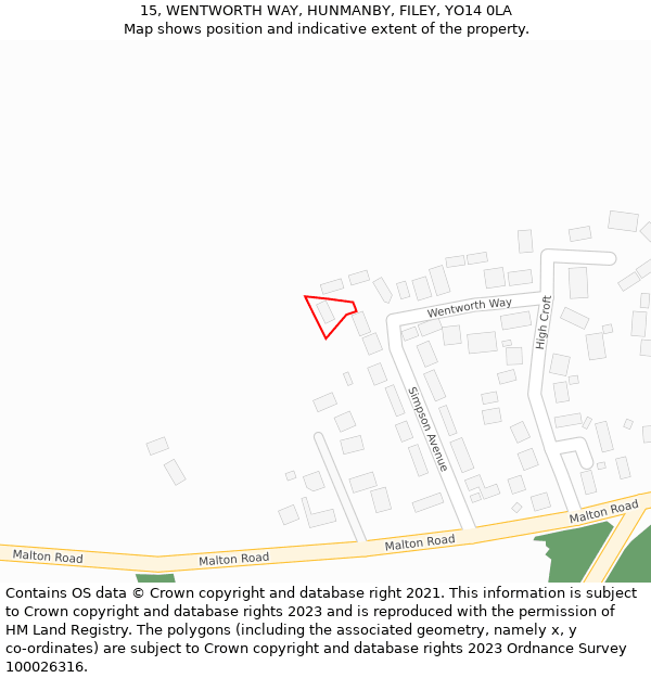 15, WENTWORTH WAY, HUNMANBY, FILEY, YO14 0LA: Location map and indicative extent of plot