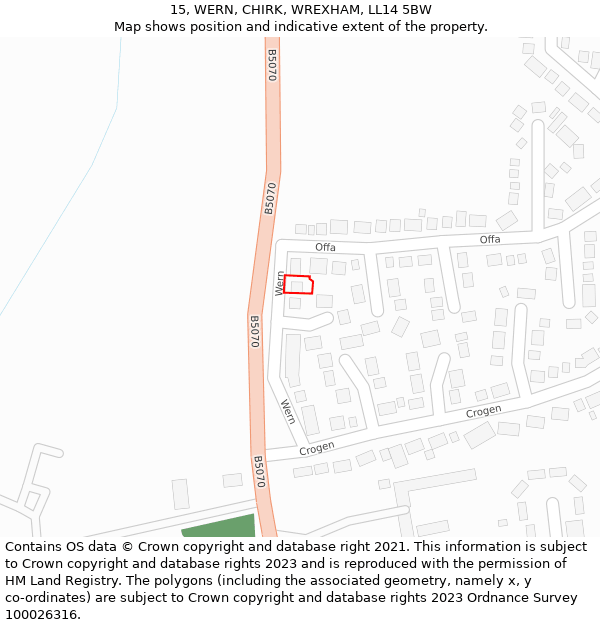 15, WERN, CHIRK, WREXHAM, LL14 5BW: Location map and indicative extent of plot