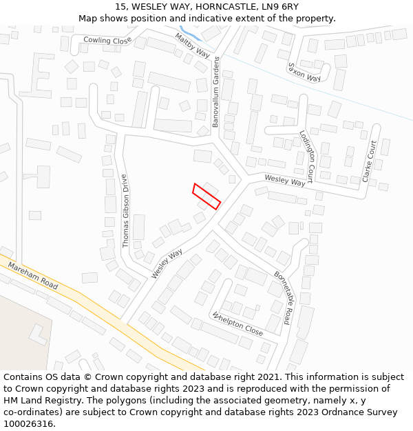 15, WESLEY WAY, HORNCASTLE, LN9 6RY: Location map and indicative extent of plot