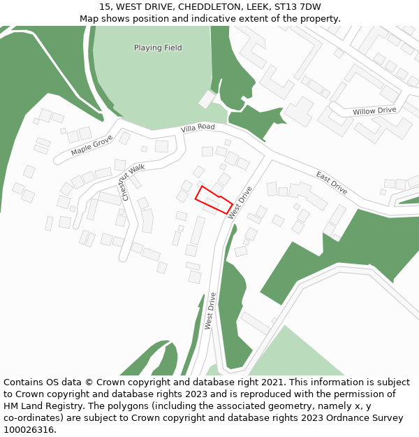 15, WEST DRIVE, CHEDDLETON, LEEK, ST13 7DW: Location map and indicative extent of plot