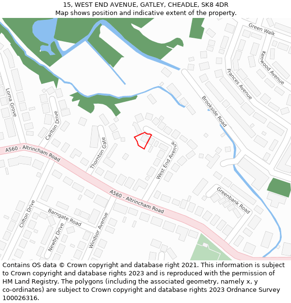 15, WEST END AVENUE, GATLEY, CHEADLE, SK8 4DR: Location map and indicative extent of plot