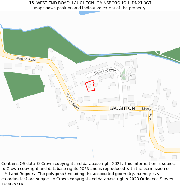 15, WEST END ROAD, LAUGHTON, GAINSBOROUGH, DN21 3GT: Location map and indicative extent of plot