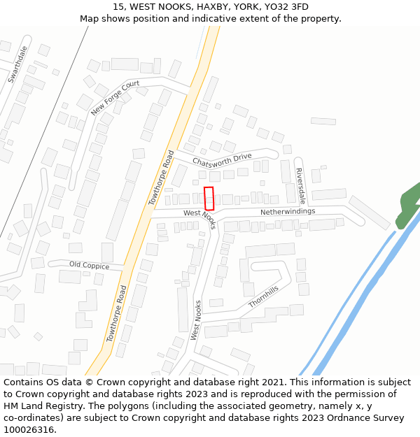 15, WEST NOOKS, HAXBY, YORK, YO32 3FD: Location map and indicative extent of plot