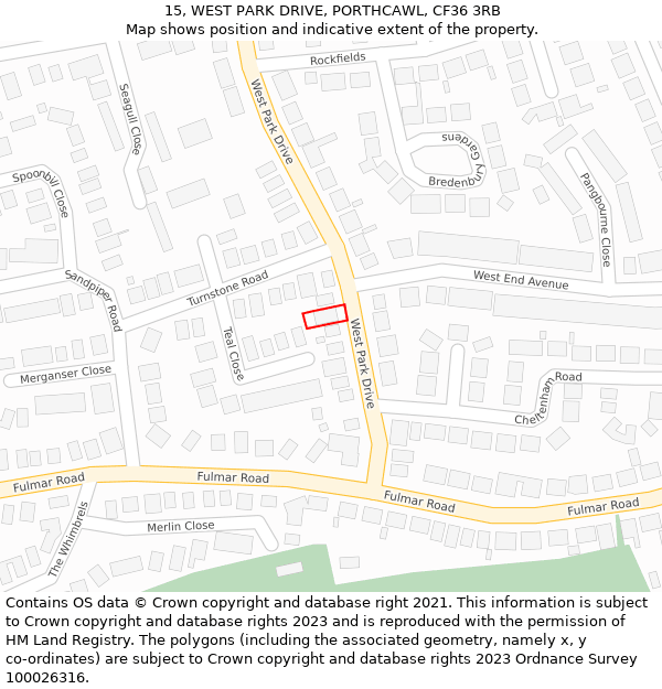 15, WEST PARK DRIVE, PORTHCAWL, CF36 3RB: Location map and indicative extent of plot