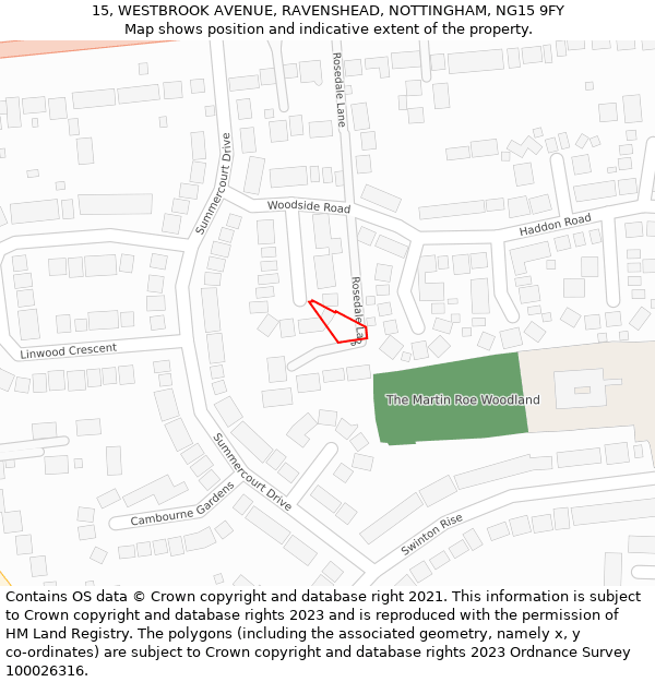 15, WESTBROOK AVENUE, RAVENSHEAD, NOTTINGHAM, NG15 9FY: Location map and indicative extent of plot