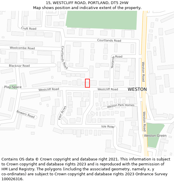 15, WESTCLIFF ROAD, PORTLAND, DT5 2HW: Location map and indicative extent of plot