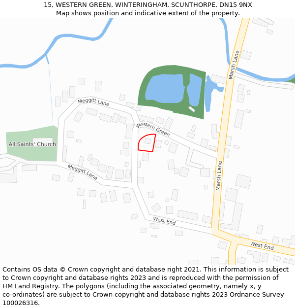 15, WESTERN GREEN, WINTERINGHAM, SCUNTHORPE, DN15 9NX: Location map and indicative extent of plot