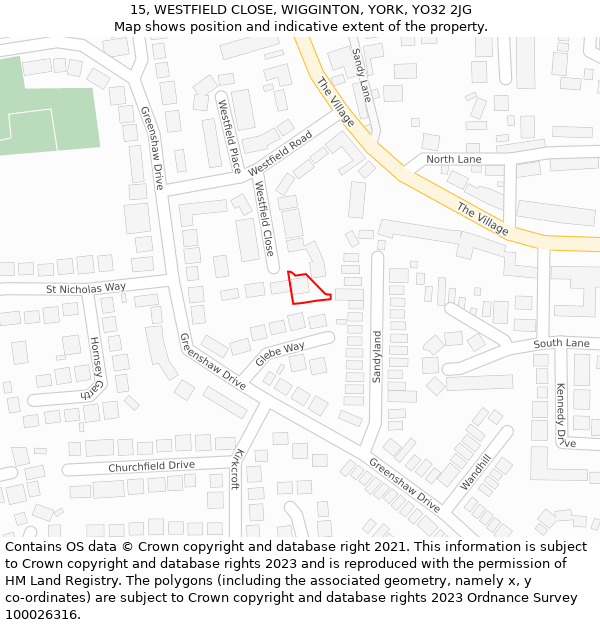 15, WESTFIELD CLOSE, WIGGINTON, YORK, YO32 2JG: Location map and indicative extent of plot