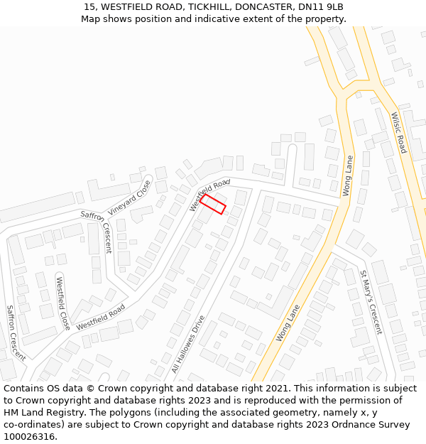 15, WESTFIELD ROAD, TICKHILL, DONCASTER, DN11 9LB: Location map and indicative extent of plot
