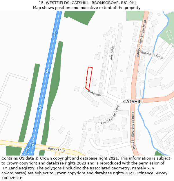 15, WESTFIELDS, CATSHILL, BROMSGROVE, B61 9HJ: Location map and indicative extent of plot