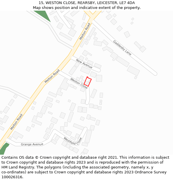 15, WESTON CLOSE, REARSBY, LEICESTER, LE7 4DA: Location map and indicative extent of plot