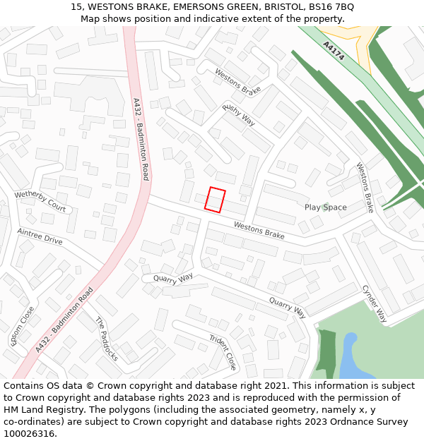 15, WESTONS BRAKE, EMERSONS GREEN, BRISTOL, BS16 7BQ: Location map and indicative extent of plot