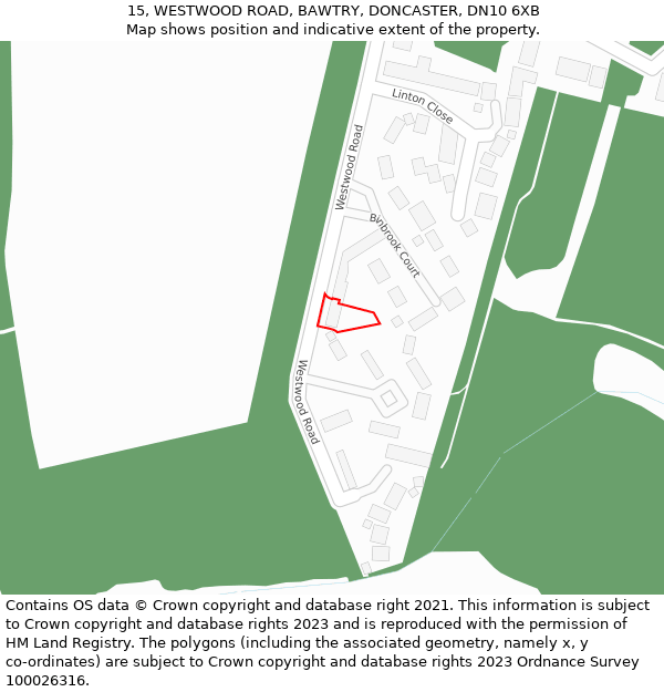 15, WESTWOOD ROAD, BAWTRY, DONCASTER, DN10 6XB: Location map and indicative extent of plot