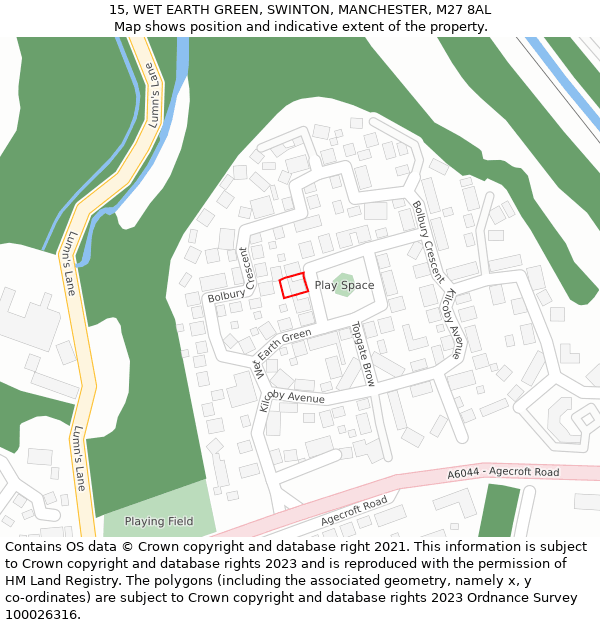 15, WET EARTH GREEN, SWINTON, MANCHESTER, M27 8AL: Location map and indicative extent of plot