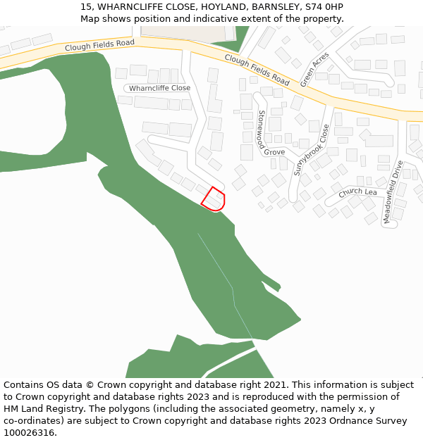 15, WHARNCLIFFE CLOSE, HOYLAND, BARNSLEY, S74 0HP: Location map and indicative extent of plot