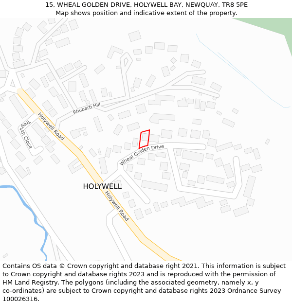 15, WHEAL GOLDEN DRIVE, HOLYWELL BAY, NEWQUAY, TR8 5PE: Location map and indicative extent of plot