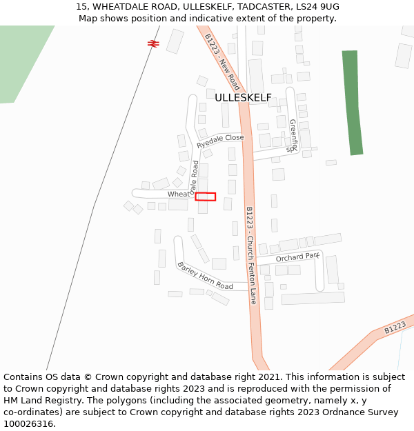 15, WHEATDALE ROAD, ULLESKELF, TADCASTER, LS24 9UG: Location map and indicative extent of plot