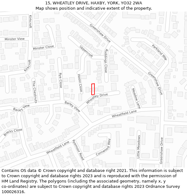 15, WHEATLEY DRIVE, HAXBY, YORK, YO32 2WA: Location map and indicative extent of plot