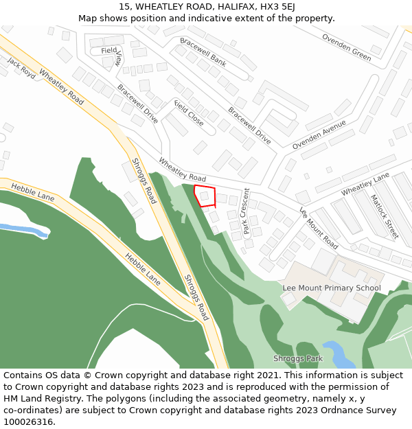 15, WHEATLEY ROAD, HALIFAX, HX3 5EJ: Location map and indicative extent of plot