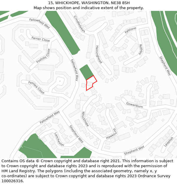 15, WHICKHOPE, WASHINGTON, NE38 8SH: Location map and indicative extent of plot