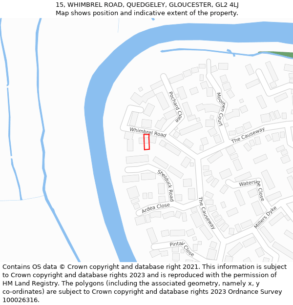 15, WHIMBREL ROAD, QUEDGELEY, GLOUCESTER, GL2 4LJ: Location map and indicative extent of plot